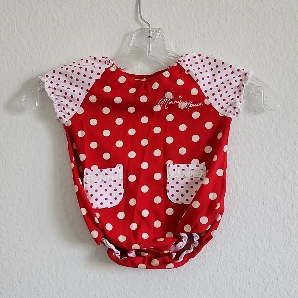 DISNEY Minnie Mouse One Piece Walt Disney World Polka Dot Size 12M Red